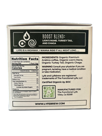 Nutrition label and ingredients list on a product packaging with a blue gradient background