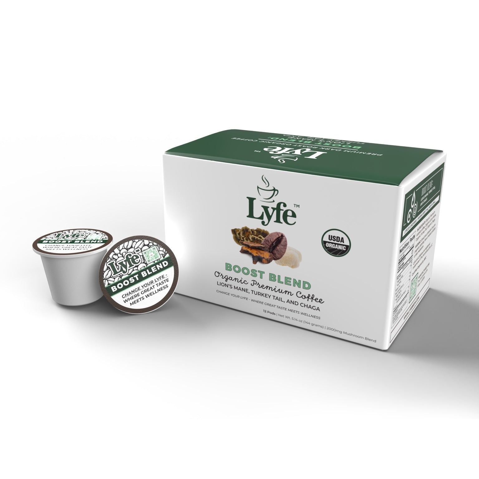 Lfye Lyfe Boost Mushroom Coffee Pods - 200mg Lion’s Mane, Chaga & Turkey Ta ...